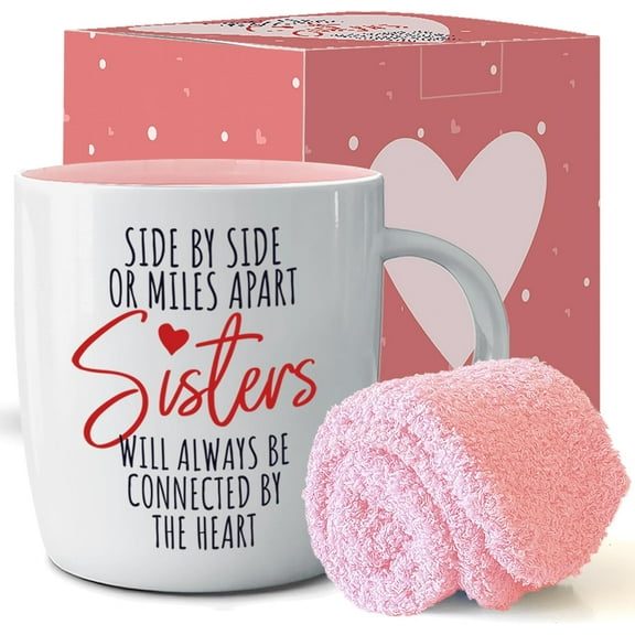 Triple Gifffted Best Sister Ever Coffee Mug & Socks, Gifts for Little Big Sisters From Brother, Birthday Presents Ideas, Valentines Mothers Day Christmas, To Younger Older Sibling, Ceramic Cup 380ml