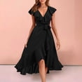 thumbnail image 2 of Tosmy Summer Dress Women's Wrap Midi Dress Casual Boho Deep V Neck Short Sleeve Ruffle Hem Split Beach Long Dresses Beach Vacation, 2 of 5