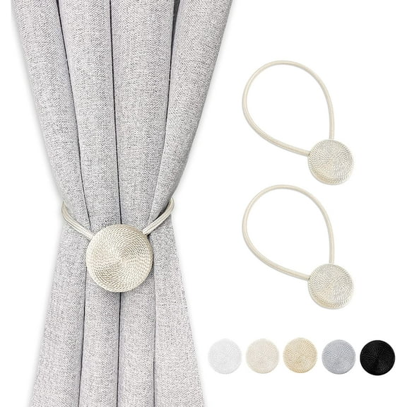 Magnetic Curtain Tiebacks, Gold Curtain Holders for Drapes, Stronge Magnet Drapery Curtain Ties Set of 2, Boho Rope Curtain Holdbacks