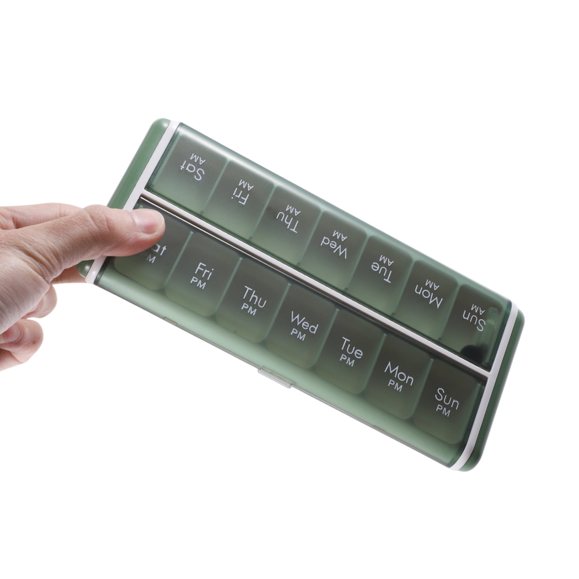 Unique Bargains Useful Durable 14 Grids Double Row Pill Case for Travel 1 Pc Green
