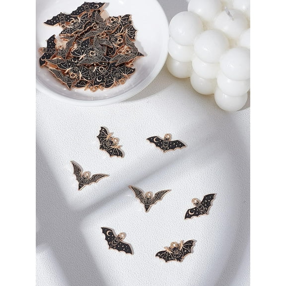 48Pcs 3 Styles Bat Charm Alloy Enamel Pendants Dangle Charms Ornament Retro Accessories for Jewelry Making DIY Necklace Earrings Findings DIY Handmade Craft 13.5-16.5x26x1mm Hole: 1.5-1.8mm