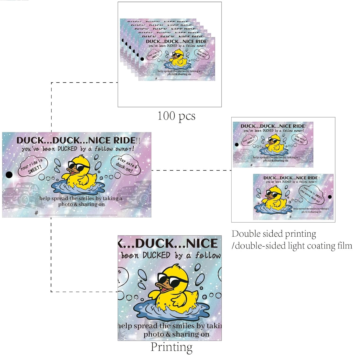 1 Set 100Pcs You've Been Ducked by a Fellow Owner Duck Duck Tags Ducking Cards Cruising Rubber Duck Tag with Round Hole and Twine Double Sided Cruise Card for Rubber Duck Party Favor 3.5x2 Inch