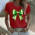 thumbnail image 5 of FRSASU Womens T-Shirt,Crewneck Tee Green Bow Shamrock Short Sleeve Casual T Shirts Basic Tees Red, 5 of 5