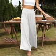 thumbnail image 2 of Lilgiuy Women's Fashion Casual High Waist Elastic Waist Solid Color Ruffle Wide Leg Long Pants White 10(XL) Winter Clothes for 2022, 2 of 4
