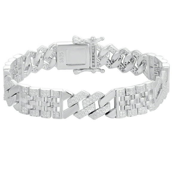 10MM Mens Bracelet Silver Bracelets for Men Clear 5A CZ Chunky Cuban Link Bracelet Chain Hypoallergenic 925 Sterling Silver Mens Jewelry Bracelet 18CM