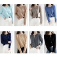 thumbnail image 3 of Cárdigans coreanos de un solo pecho para mujer, suéter de punto de manga larga con cuello redondo para otoño e invierno, suéteres suaves básicos de Color sólido para mujer, 3 of 5