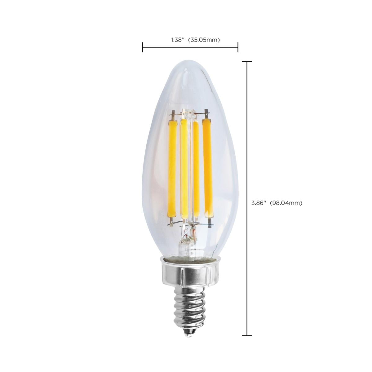 Satco S11383 C11 LED Filament Candle Light Bulbs 8W 120V 2700K Warm White Light E12 Candelabra Base Dimmable (6 Pack)
