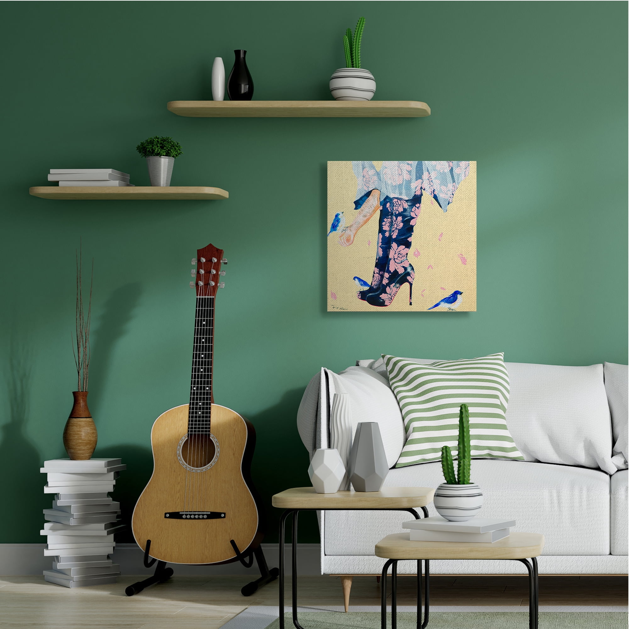 Stupell Industries Floral Print Boot Heals Hand Holding Bird Canvas Wall Art, 36 x 36, Design by Pamela K. Beer