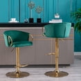 thumbnail image 3 of Bar Stools Set of 2,Velvet Counter Height Bar Stools with Chrome Footrest and Gold Base,Swivel Height Adjustable Barstools for Kitchen Island,Pub,Dining Room,Green, 3 of 9