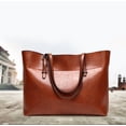 thumbnail image 2 of Classic Genuine Leather Tote Bag for Women, Casual Large Capacity Shoulder Handbag Purse with Zipper, 2 of 7