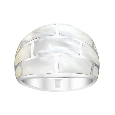 Vintage Turquoise Mother Of Pearl Inlay Sterling Silver 925 Ring 7.75...
