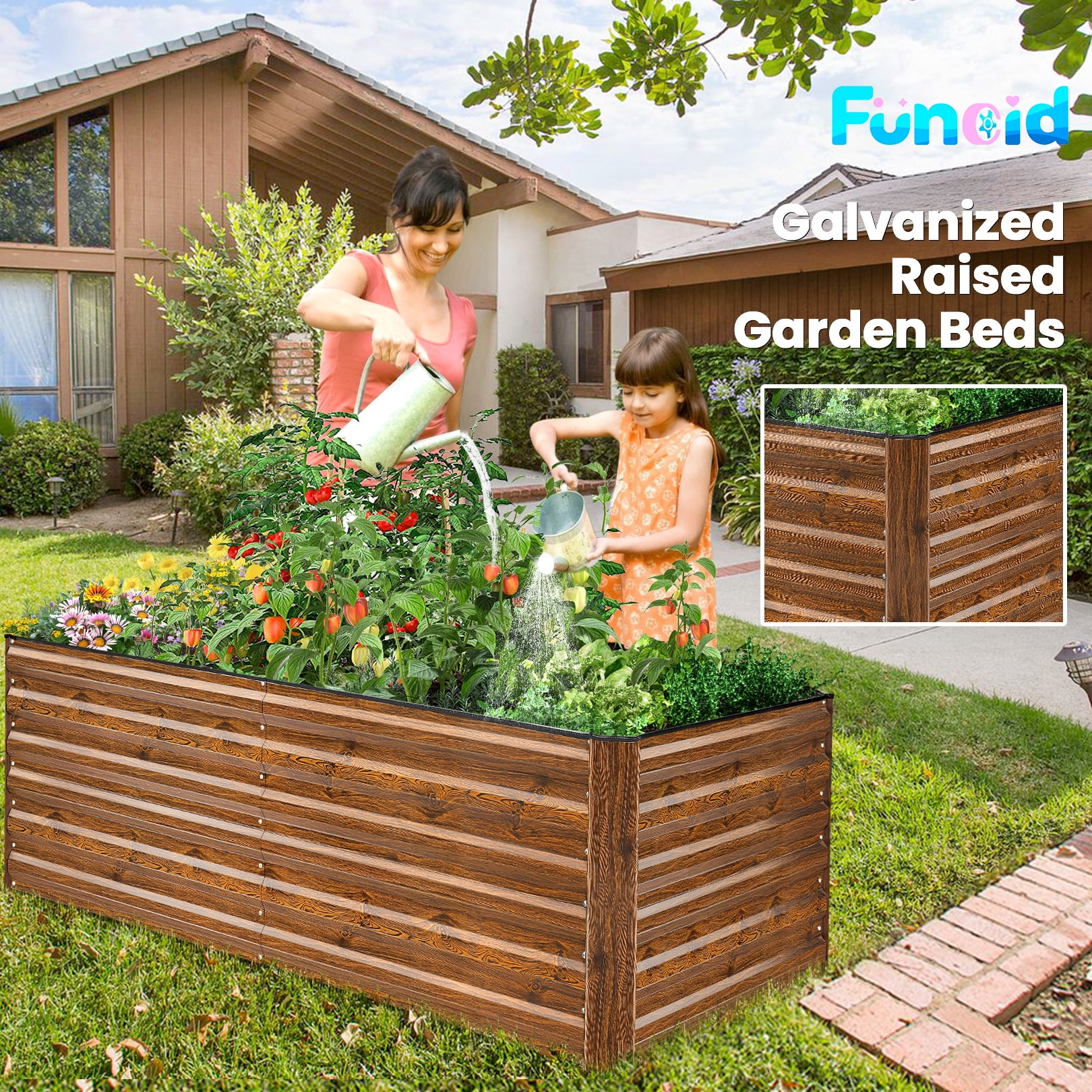 SEJOV 6x3x2ft Raised Garden Bed Kit, Galvanized Planter Raised Garden Boxes Outdoor, Deep Root Raised Planter w/Anti Cutting Strip, Large Metal Raised Garden Bed for Vegetables Flowers Herbs, Black