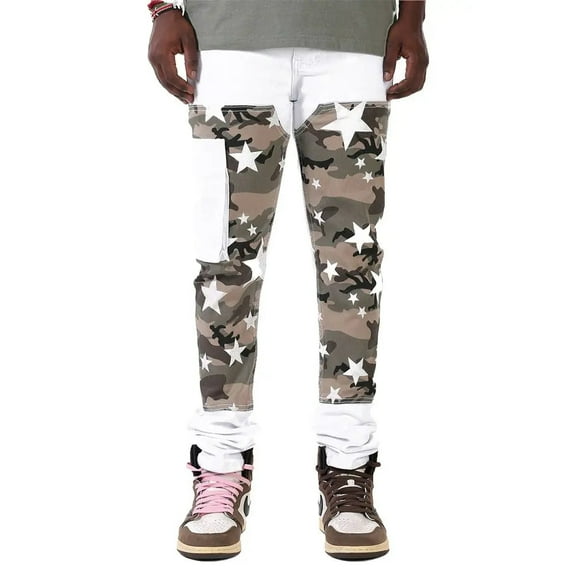 KDNK Men Star Camo Patched Cargo Pants (White)