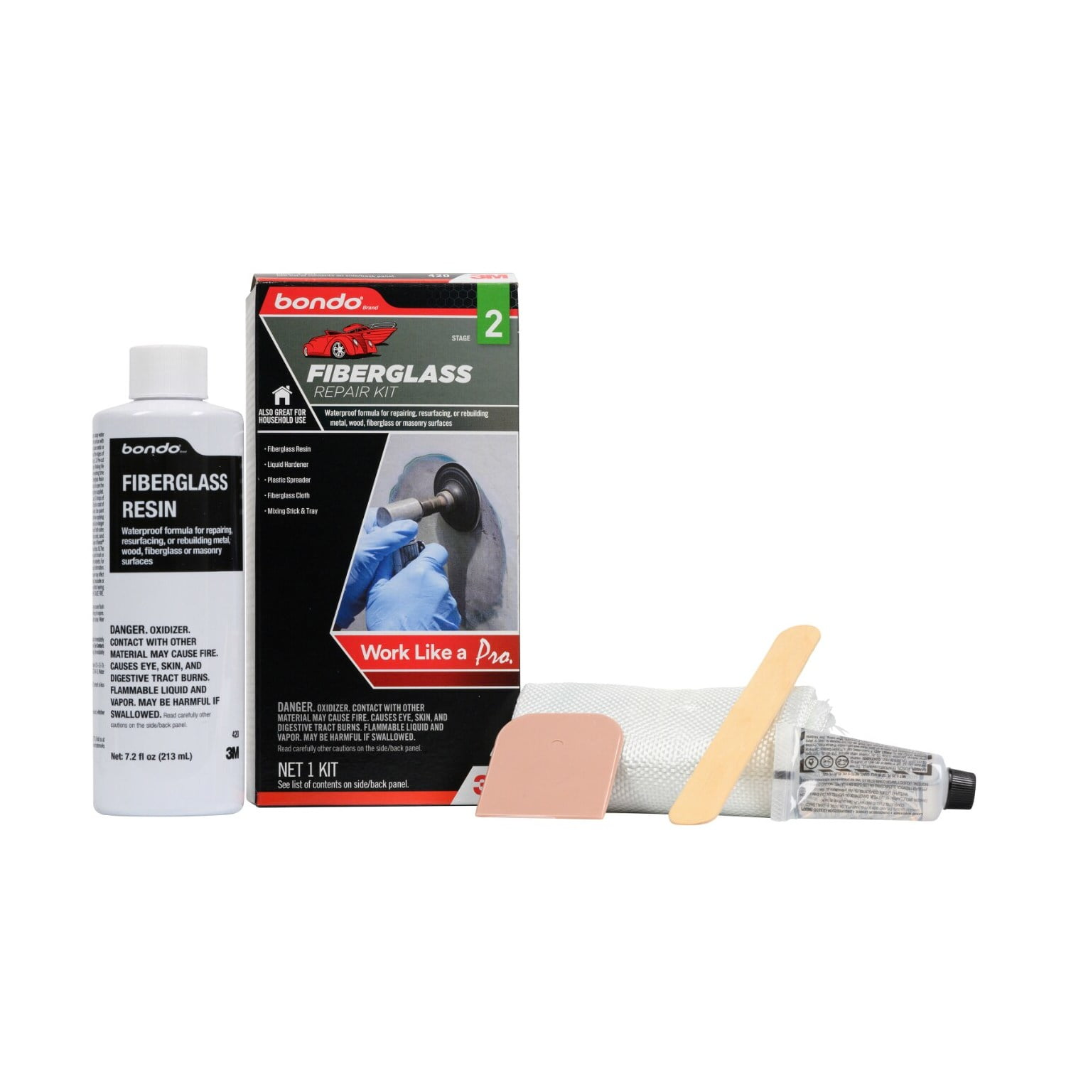Bondo Fiberglass Resin Repair Kit, 00420, 0.45 Pint