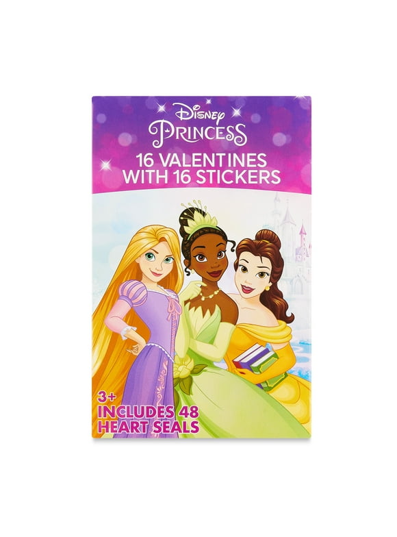 Disney Princess Valentine Exchange Cards, Stickers, Paper, Valentine's Day, 16 Count