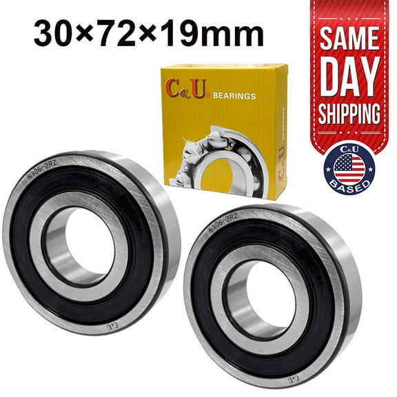 CKU Deep-Groove Ball Bearing 6306-2RS Double Rubber Sealed Chrome Steel 2 Pack 30x72x19mm
