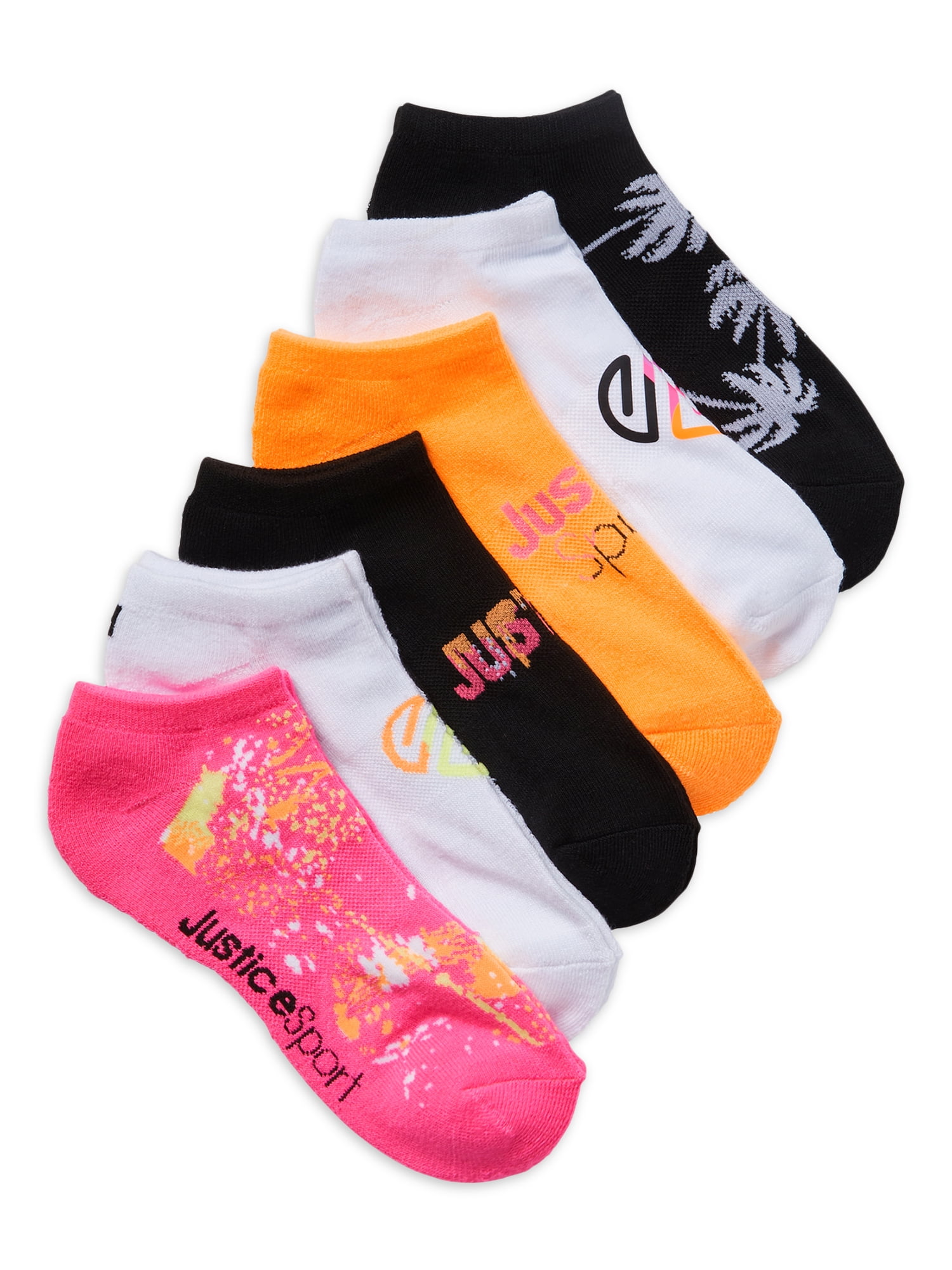 Justice, Girls No-Show Socks, 6-Pack, Sizes M-L
