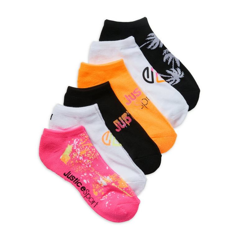 Justice, Girls M-L Socks, Sizes 6-Pack, No-Show
