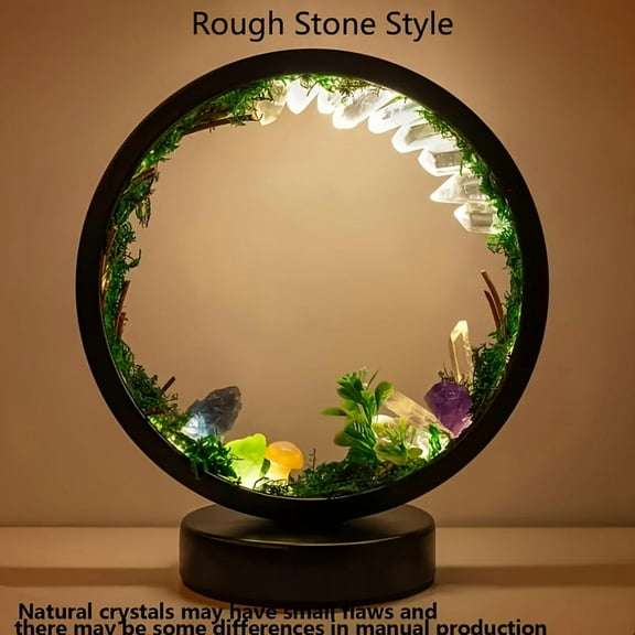 Forest Style Bedroom Night Light USB Port 3 Colours Dimming Mode Bedside Lamp Natural Clear Quartz Single Crystal Healing Crystal Night Lamp for Bedroom Office Home Decor Gift
