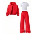 thumbnail image 6 of YunPes Boys Girls 3 Piece Outfits Athletic Sweatsuit T-Shirts + Zip up Hooded Jacket + Baggy Wide Leg Track Pants Sets for Kids, 6 of 6