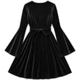thumbnail image 6 of Mini Dresses for Women Crewneck Flare Long Sleeve Waist Cinched Pleated Flowy Fall Winter Formal Cocktail Party Wedding Guest Dress,Sizes S-3XL, 6 of 8