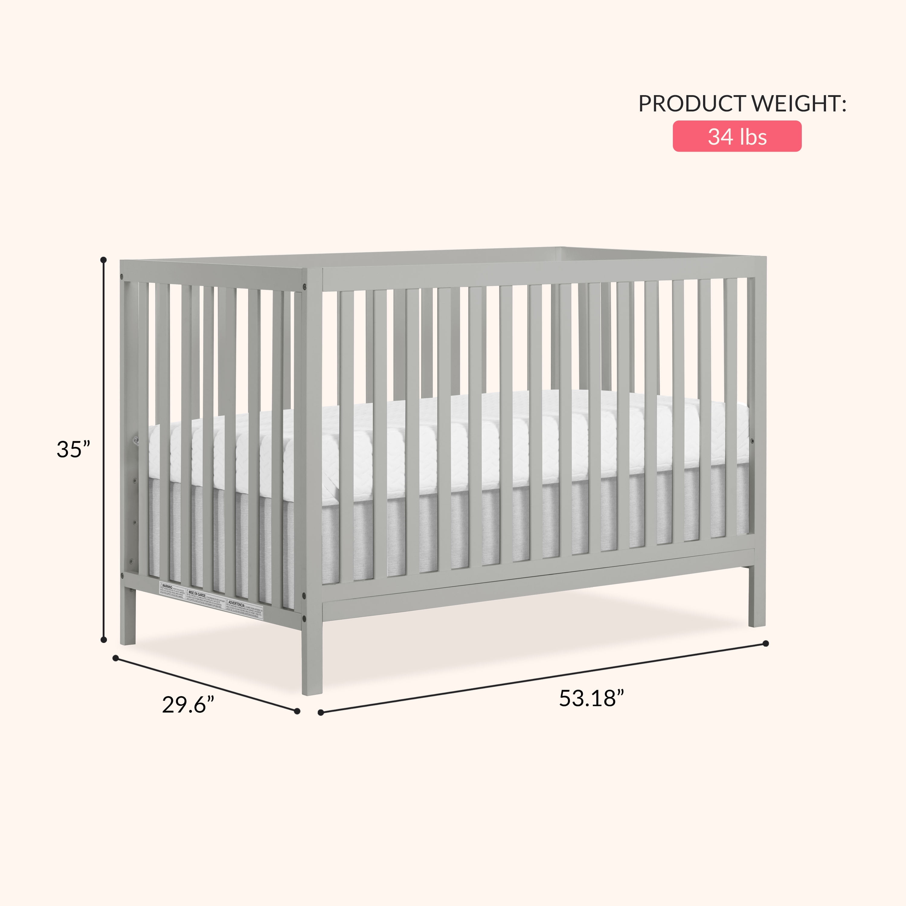 Dream On Me Synergy MOD 5-in-1 Convertible Crib, Converts from Baby Crib to Toddler Bed, Day Bed, Kids Bed and Full Size Bed, Three Adjustable Mattress Height Positions, Cool Gray