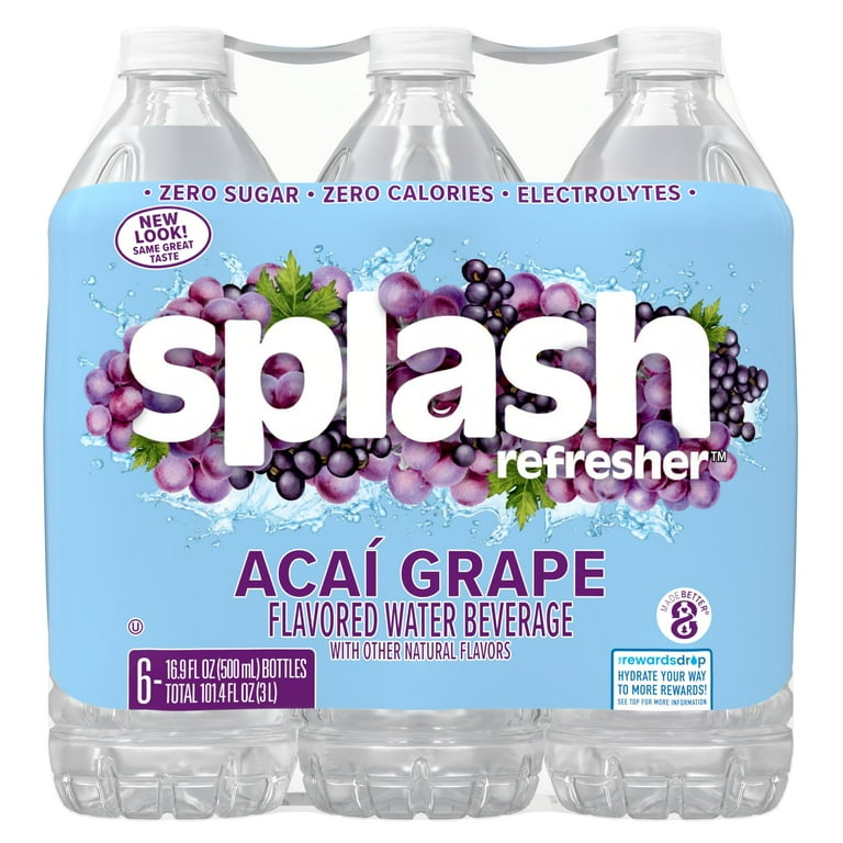 Splash Refresher Acai Grape Flavored Water, 16.9 fl oz, 6 Pack