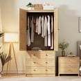 thumbnail image 3 of Armoire Wardrobe Closet with 2 Doors,Wardrobe Cabinet with 3 Drawers,Wooden Large Clothing Storage Cabinet with Hanging Rod,Modern Tall Closet for Bedroom, 3 of 7