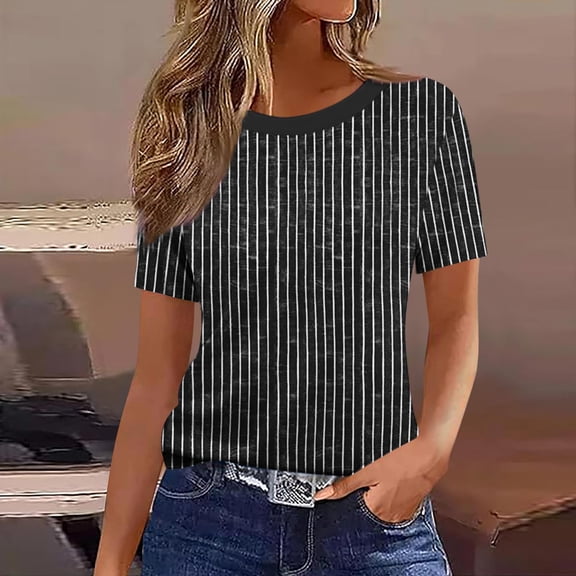 Karight Womens Floral Print T-Shirt Short Sleeve Crew Neck Color Block Casual Tee Loose Fit Summer Tops