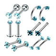 thumbnail image 1 of 12pcs Stainless Steel Colored Zircon Lip Nose Nail Piercing Rings Tongue Ring Body Jewelry Blue, 1 of 3