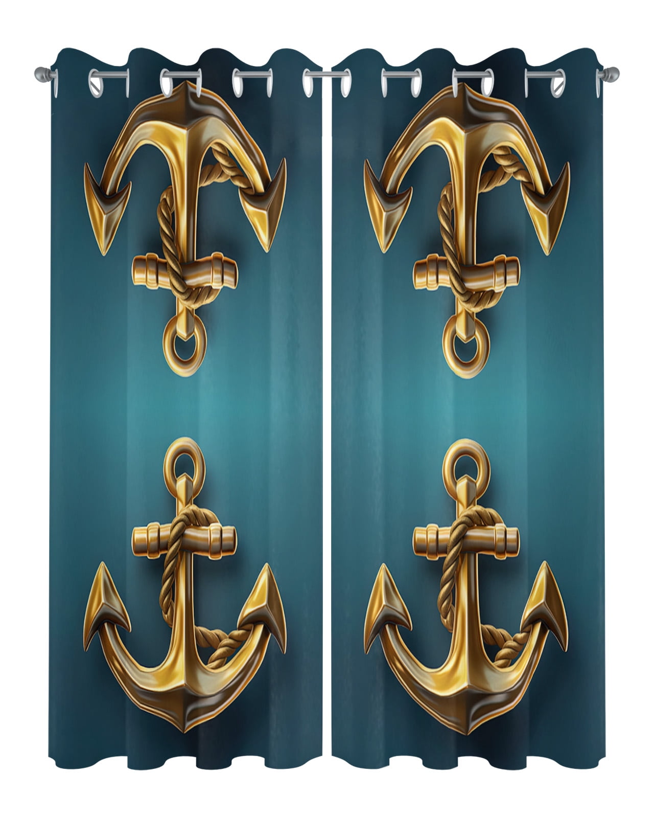 Outdoor Curtains for Patio, Yellow Anchor Waterproof Blackout Outside Curtain for Porch/Pergola/Gazebo, Coastal Nautical Anchor Turquoise Thermal Insulated Drapes for Cabana, 2 Panels, 54 x 84 Inch