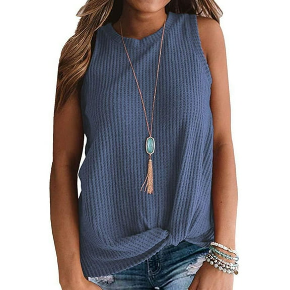 ALLLIST Tops for Women Trendy Blue Solid Ribbed Crew Neck Sleeveless Tank Tops Women Tank Tops XL