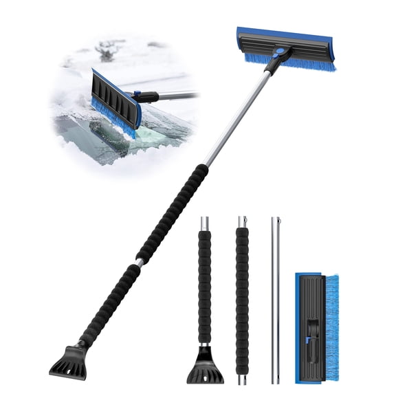 helloleiboo 2025 Extra Long 55.7" Ice Scrapers for Car Windshield Multi-Functional Detachable Car Ice Scraper with Foam Grip and 270 Pivoting Brush Head Snow Brush for SUV Truck Auto (Blue)
