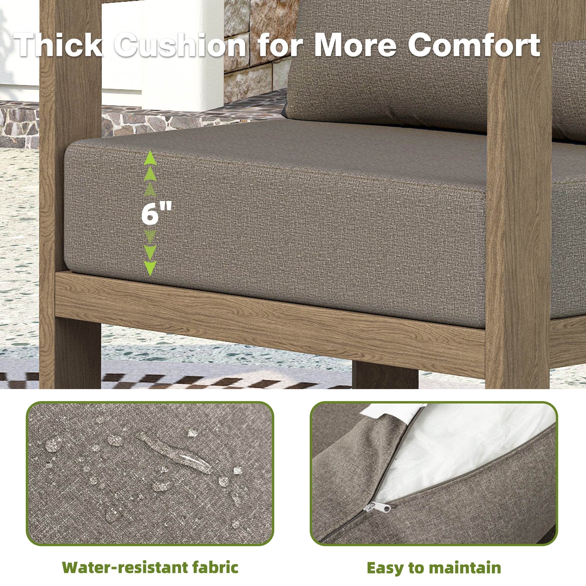 COMLAX FIELD Outdoor Furniture Set, 5-Piece Metal Patio Conversation Set with 6" Thick Cushions, Outdoor Chairs and Table Set