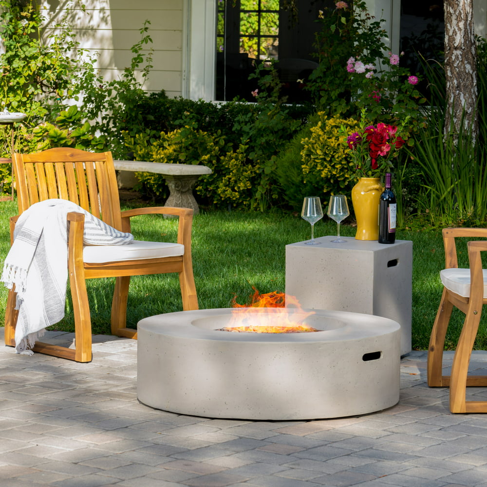 Circular 50K BTU Outdoor Gas Fire Pit Table with Tank Holder, Light
