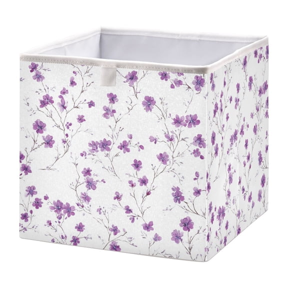 Foldable Fabric Storage Bin Home Cubes Clothing Organizer Bins Large Collapsible Box Basket for Home Organizer Purple Wildflower Pattern