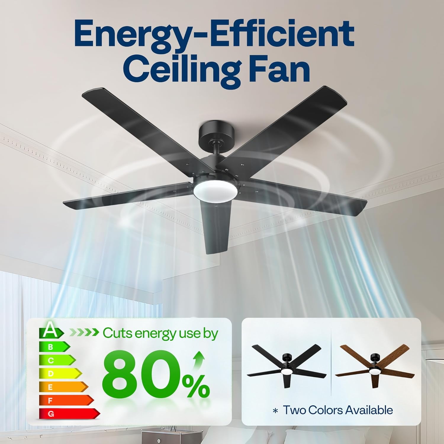 SPECSTAR Ceiling Fans with Lights, 52 inch Low Profile Ceiling Fan with Light and Remote, Flush Mount Black Ceiling Fan for Bedroom, 6+1 Speeds, 3CCT, Dimmable, Timer, Quiet Reversible DC Motor