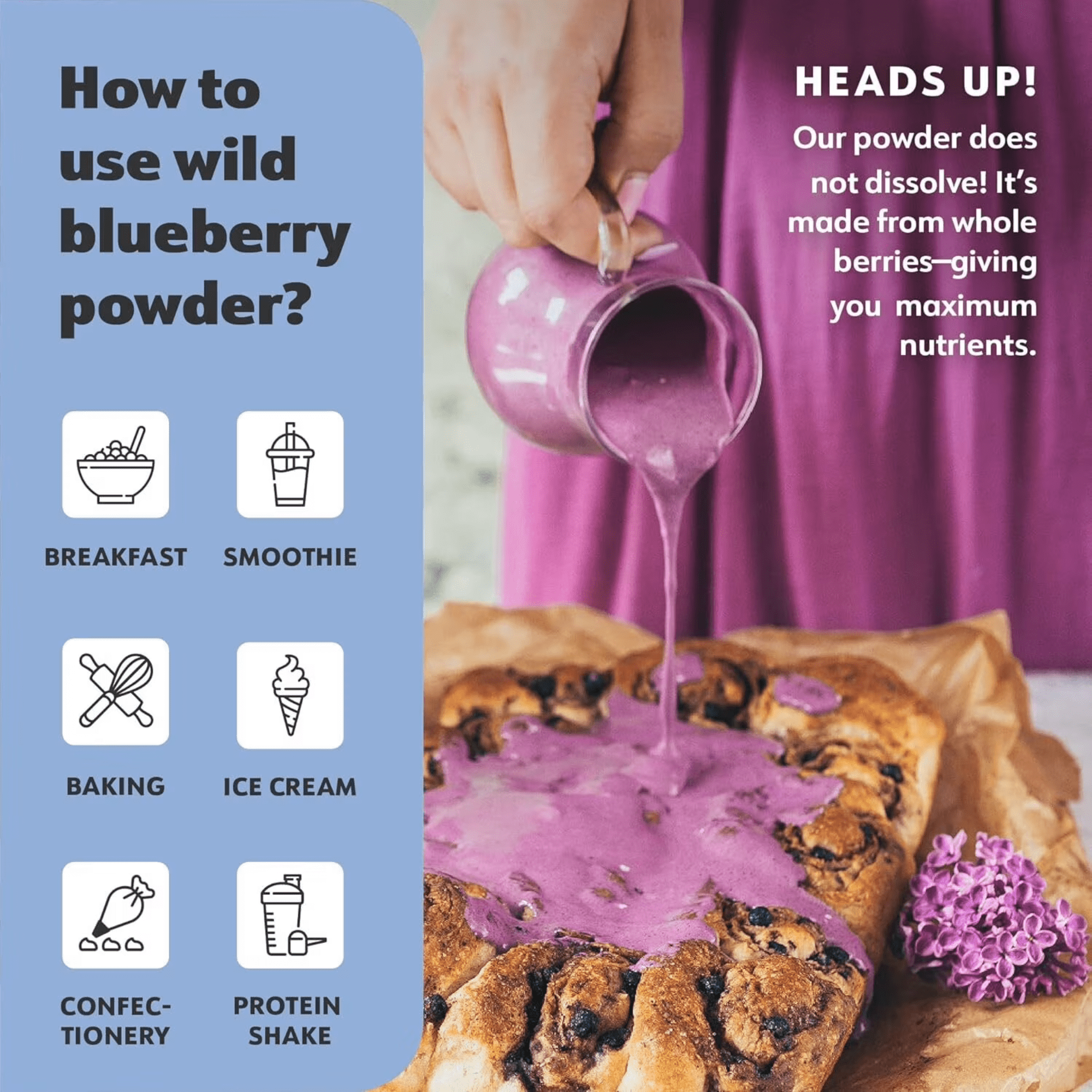 LOOV Organic Wild Blueberry Powder - 6 oz - 35-Day Supply - No Added Sugar