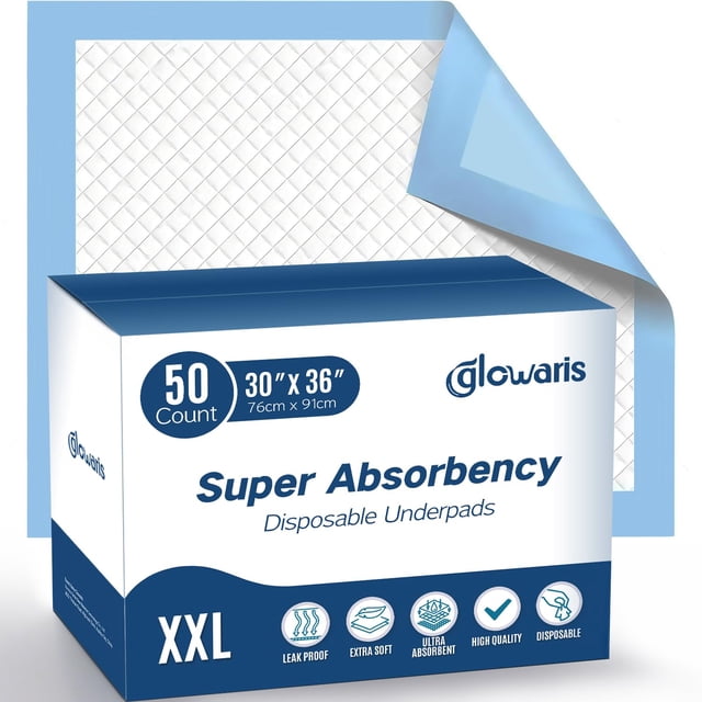Almohadillas desechables GLOWARIS, 50 unidades, 76 x 91 cm, superabsorbentes