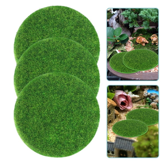 LULULION 8Pcs Round Artificial Moss Mats Green for Fairy Garden Dollhouse Lawn Decoration