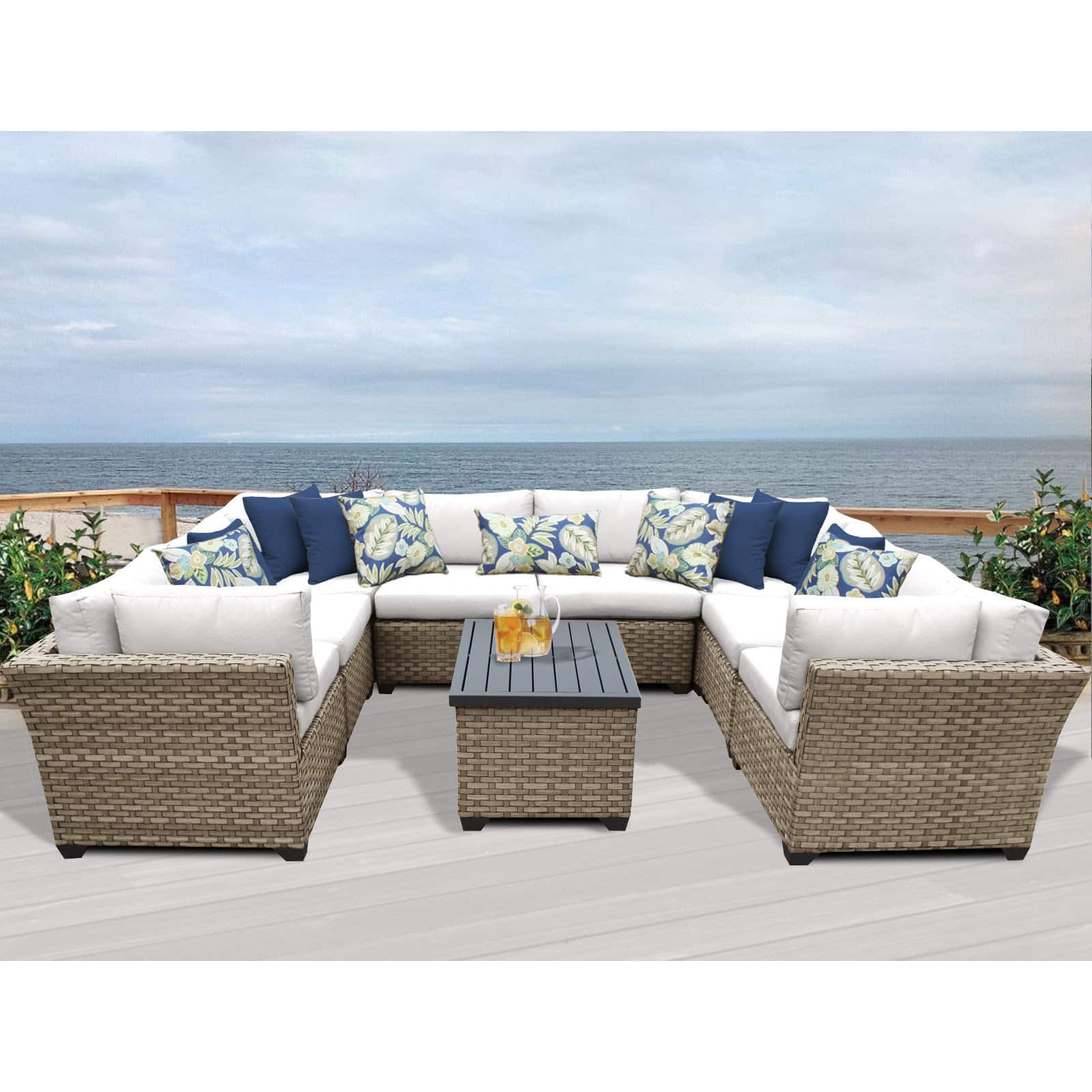TK Classics Monterey Wicker 9 Piece Patio Conversation Set with Coffee Table and 2 Sets of Cushion Covers - image 4 of 5