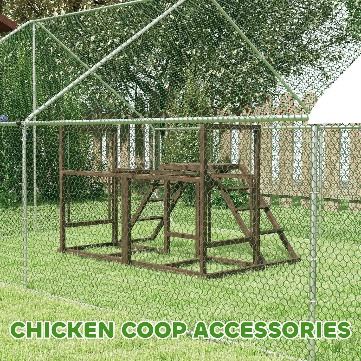 Pefilos 60" Wooden Chicken Activity Play Set for 3-4 Chicken, Outdoor Hen House Accessory with Perch, Swing, Ladder, Platforms, Feeder Storage, for Garden, Brown