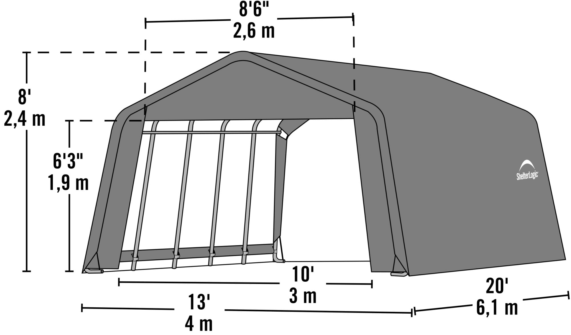 ShelterLogic Outdoor Garage Vehicle Storage Shed 12 ft x 20 ft x 8 ft Carports Grey