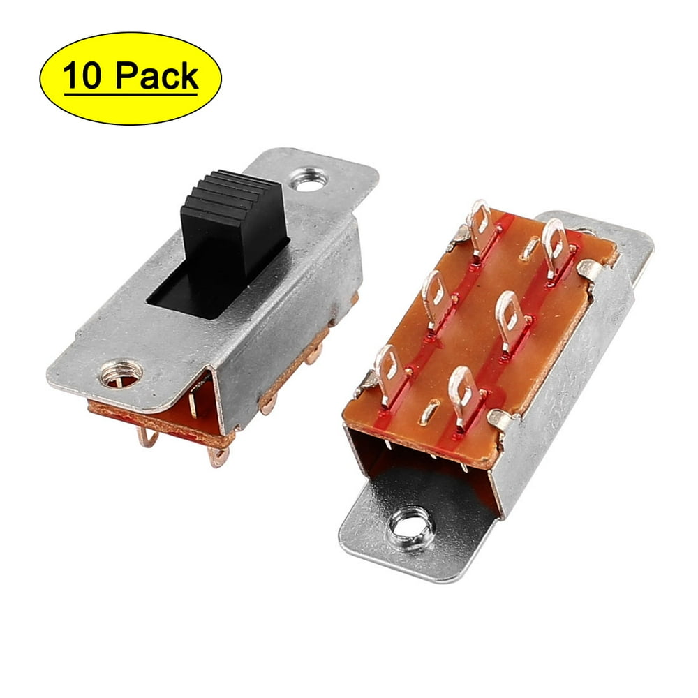 10 Pcs 250VAC 3A 125VAC 6A 6 Terminal 2 Position DPDT On/OFF Slide