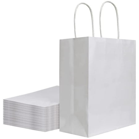 50 Pack 8x4.75x10 inch Medium White Kraft Paper Bags with Handles Bulk ...
