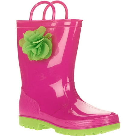Girls Pink Rainboot with Green Flower Embellishment - Walmart.com