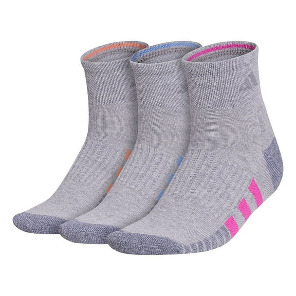 Women's adidas Cushioned 3.0 3-Pack Quarter Socks Color: Cool Light Heather, Fits Shoe Sz. 5-10