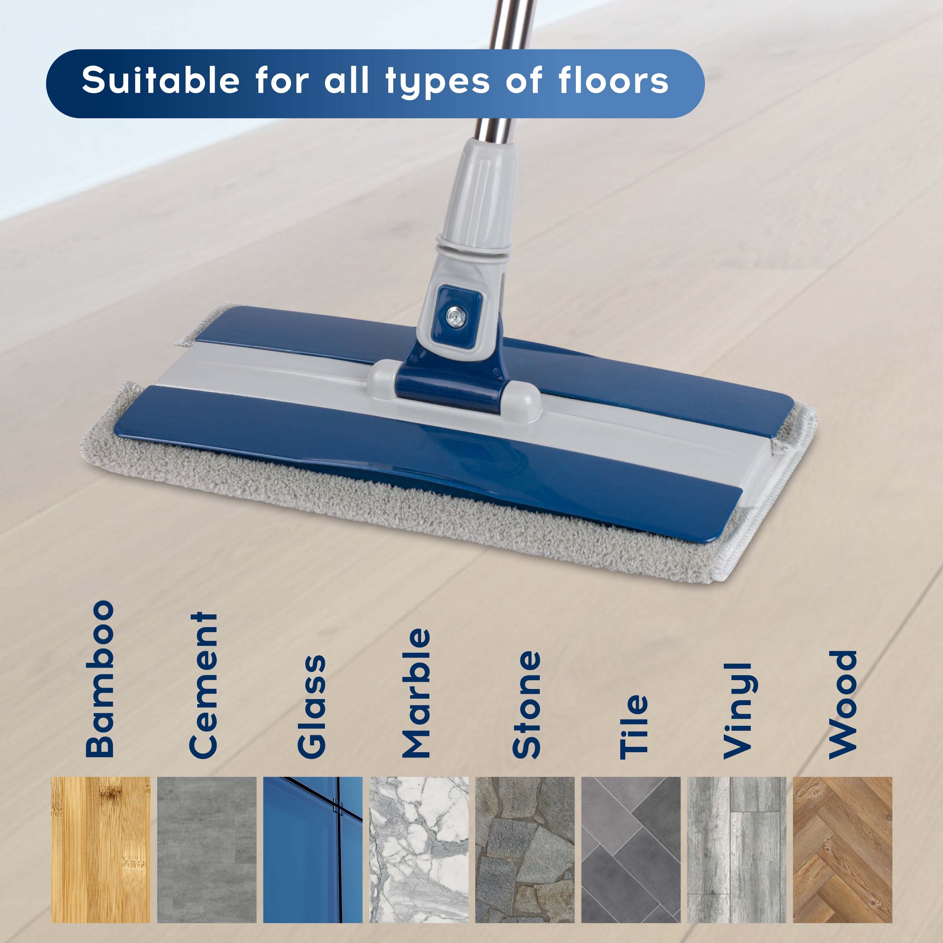 DSV Standard Professional Floor Mop with 3 Extra Microfiber Washable Pads,  Adjustable Pole, Dry & Wet Cleaning, for All Type of Surfaces, for