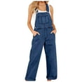 thumbnail image 1 of Mono informal de verano de denim para mujer con pierna recta - Poliéster, bolsillos, tirantes ajustables - S-XXL, 1 of 7