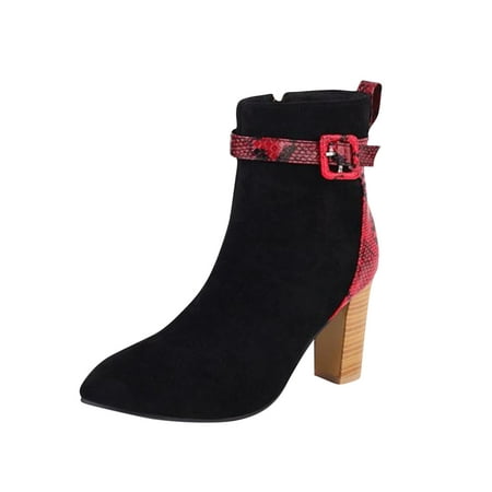

Yoslce Womens Boots Women s Snake Patterned Leather Belt Buckle High Heel Zipper Ankle Boots Red 38